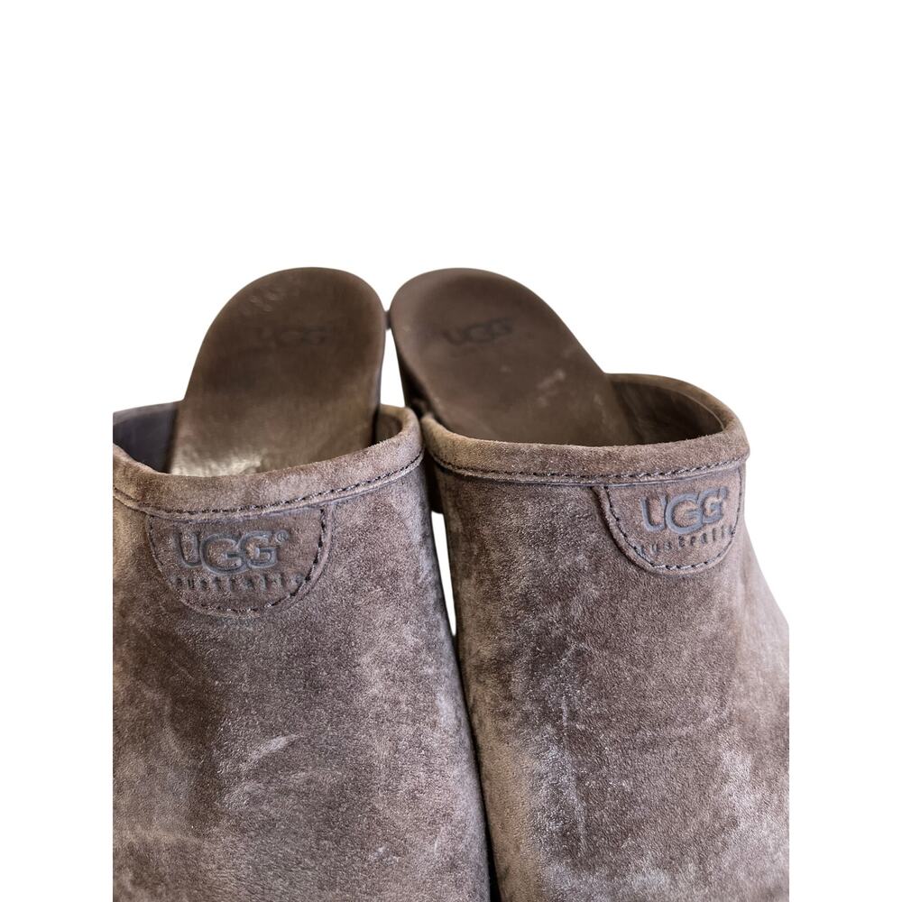 UGG Tan Suede Wooden Heel Clogs Boho Cozy Fall Comfort Shoes Size 7 - Picture 3 of 10